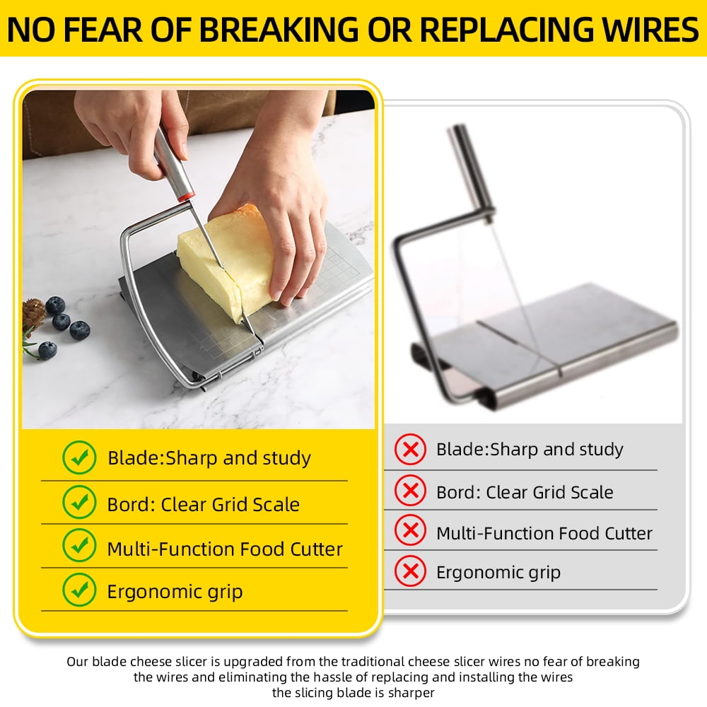 JahyShow Multipurpose Stainless Steel Cheese Slicer and Cutter Block Cheese, Butter, Sausages Kitchen Gadget Board