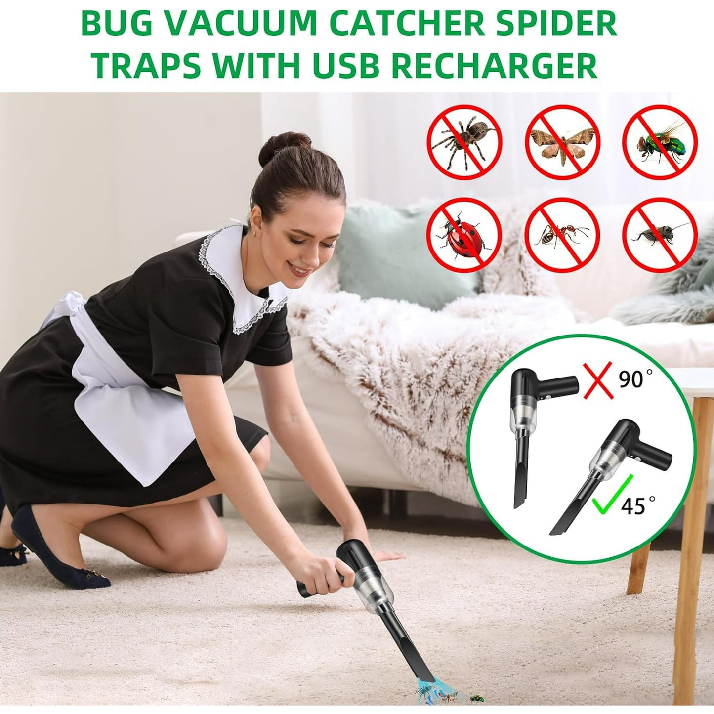 Handheld Bug Vacuum Catcher with LED&Insect Cage Insect Traps Indoor Outdoor Catcher and Release Cockroach Small Spider