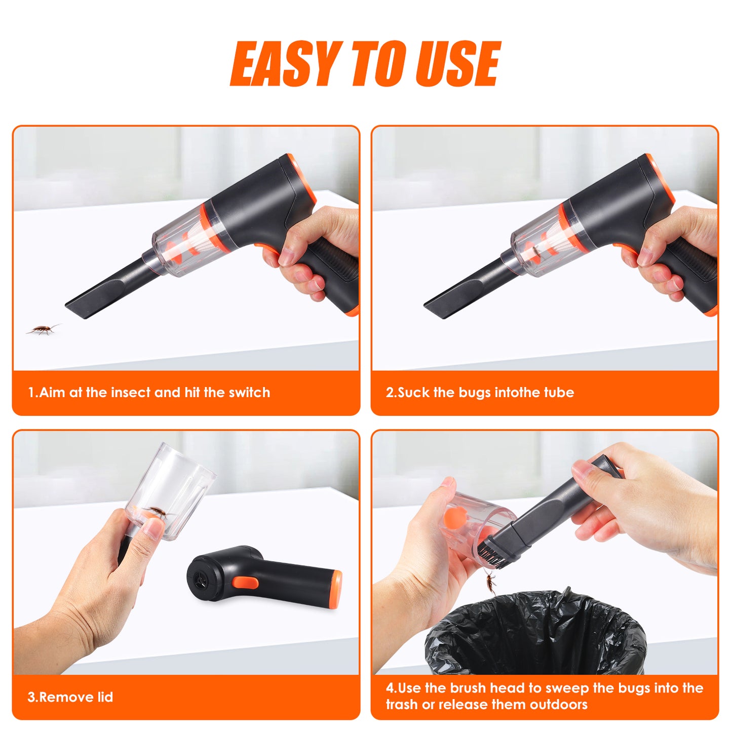 Vacuum Bug Catcher,Spider and Insect Traps Catcher Rechargeable Vacuum Cleaner Pest Control Handheld Bug Sucker Vacuum Cordless with Brush Head