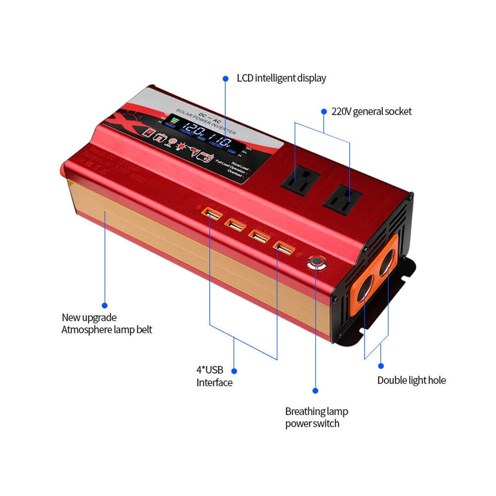 Pure Sine Wave 12V 900W Continuous 6000W Surge Power Inverter LED Display for Truck