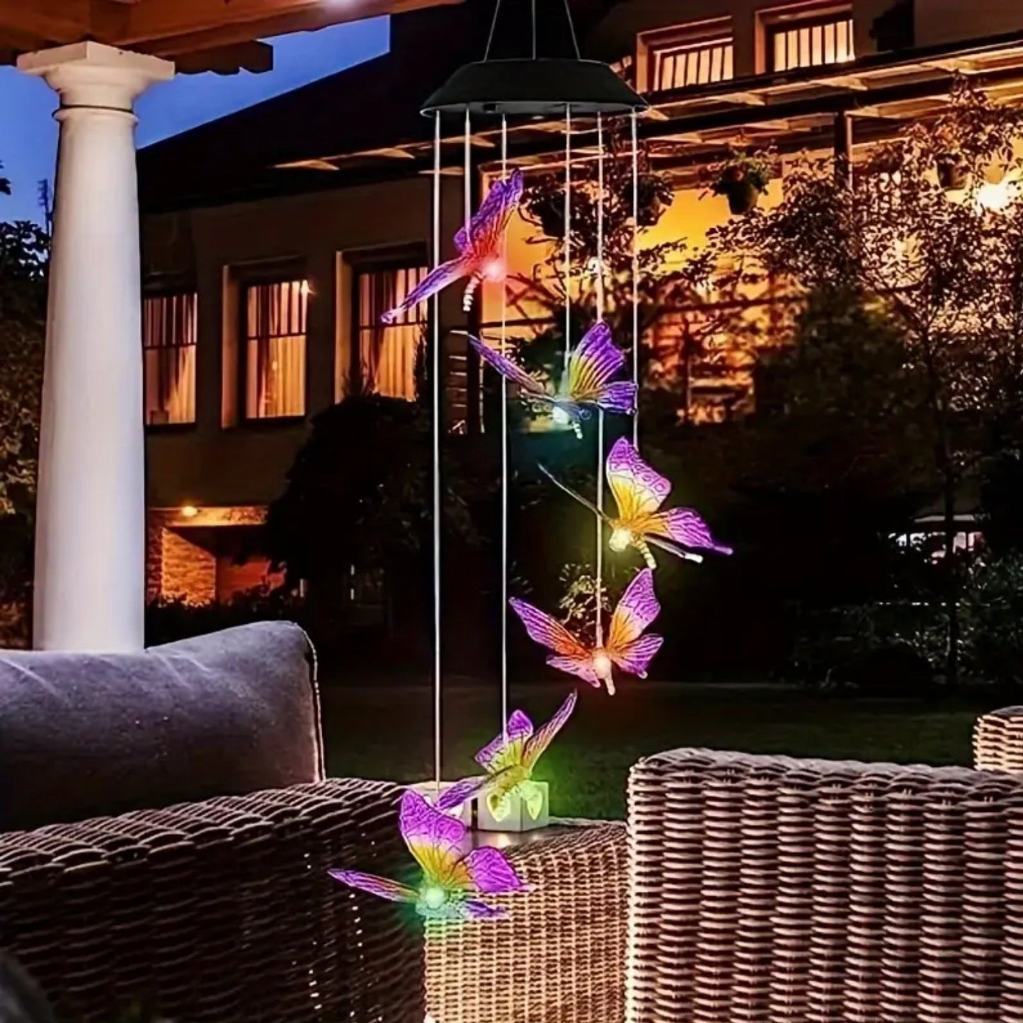JahyShow Solar Butterfly Wind Chimes, LED Decorative Mobile Gifts for Mom Grandma Waterproof Outdoor Decorative Lights for Garden