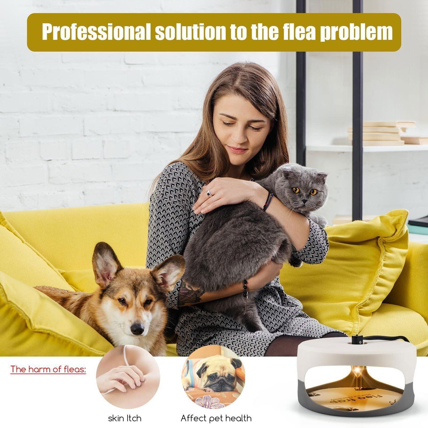 Safe Flea Trap Attract Catch Fleas, Bedbugs, Mosquitoes Robust ABS Shell Easy to Operate Light Yellow