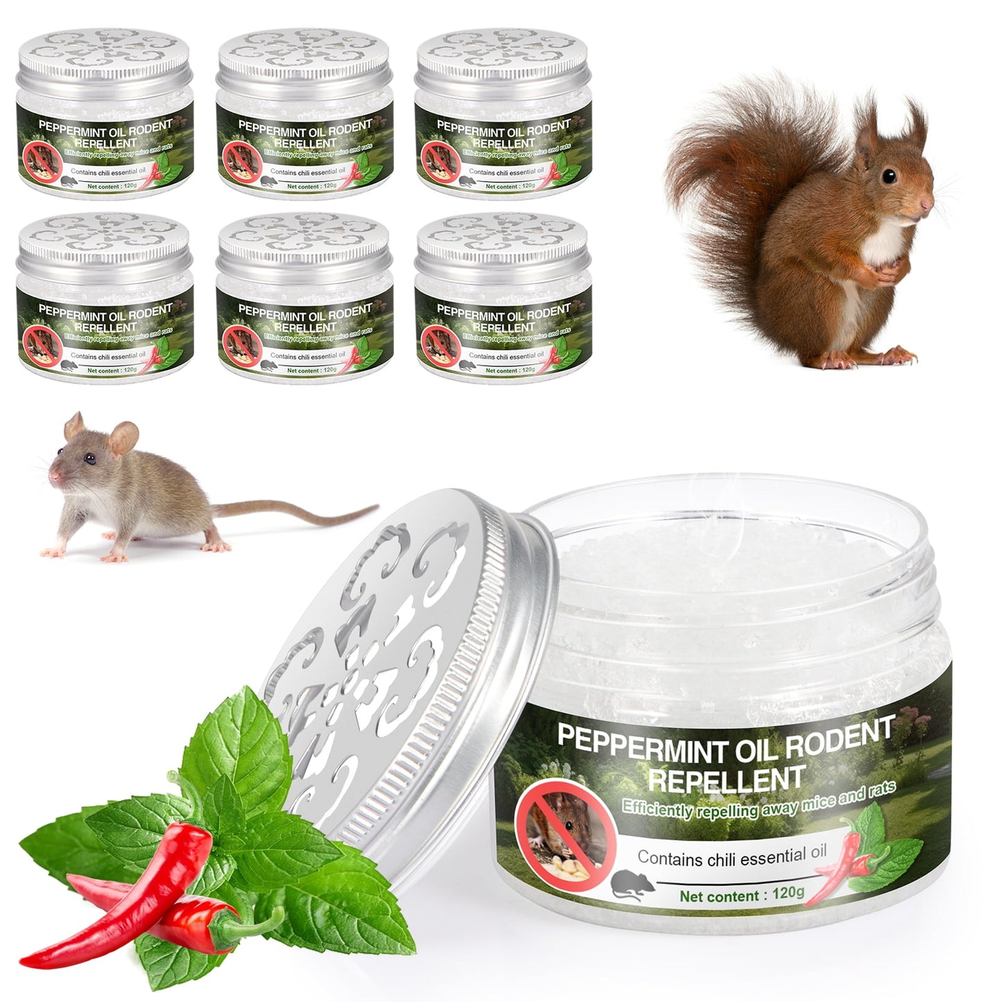 Natural Peppermint Oil Mouse Repellent for Car Engine - Safe Pest Control Solution - Set of 6 Packs