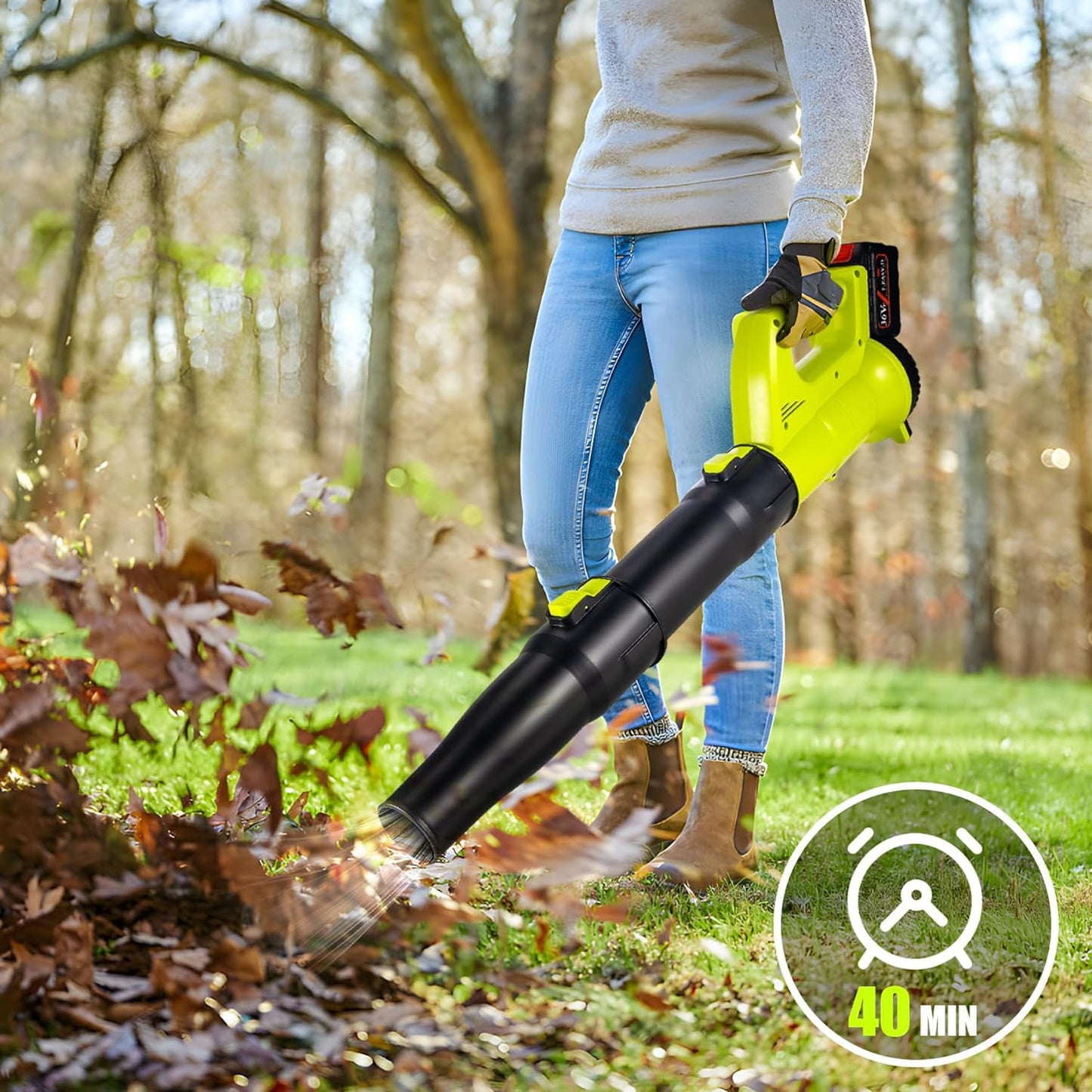 Cordless Leaf Blower, 21V For Lawn Care Handheld Electric Leaf Blower Lightweight for Snow Blowing with 2 Batteries 4500mAh Lithium Battery and Charger