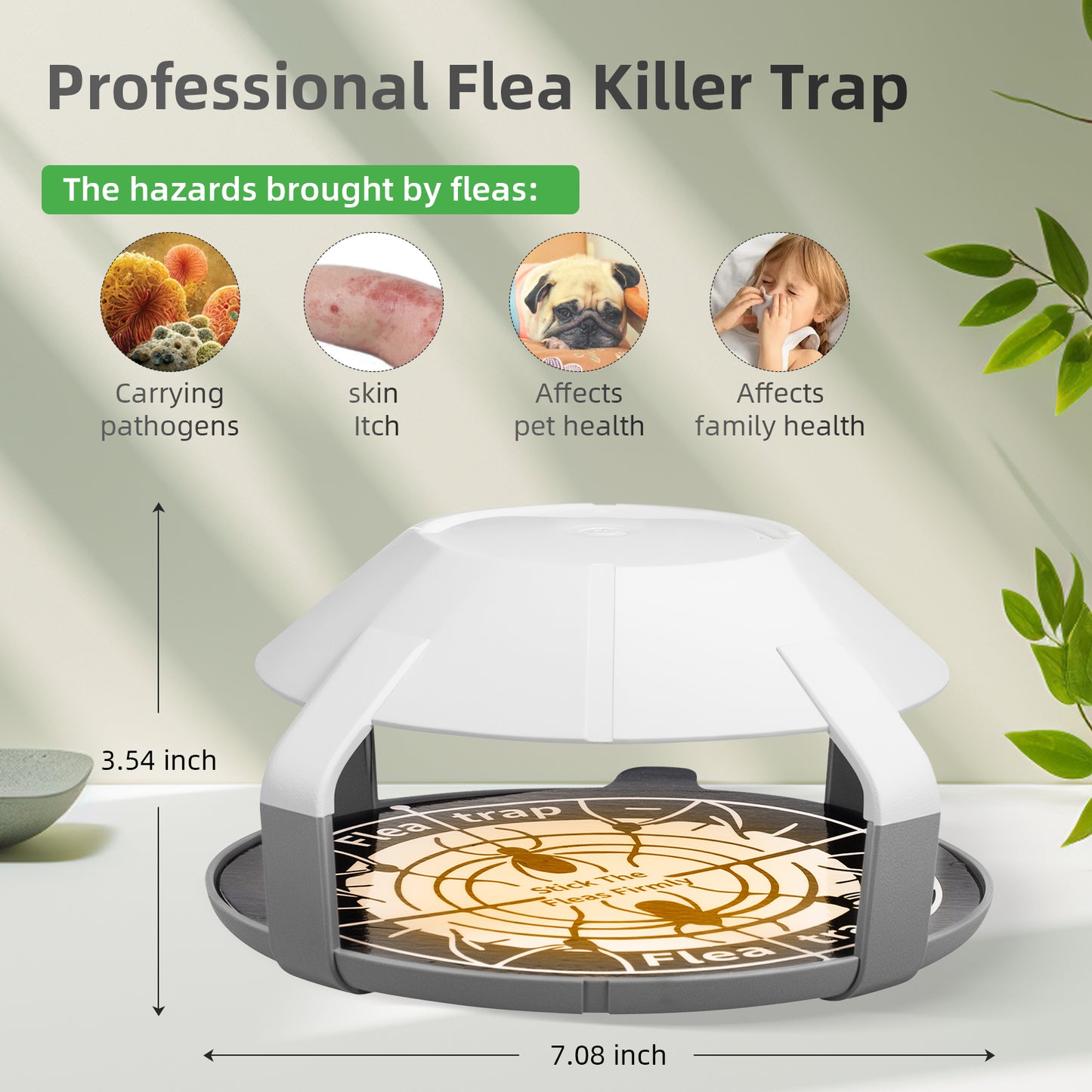 Indoor Flea Trap 2 Packs with 4 Sticky Refill Discs, Upgrade Electric Flea Traps for Inside Your Home