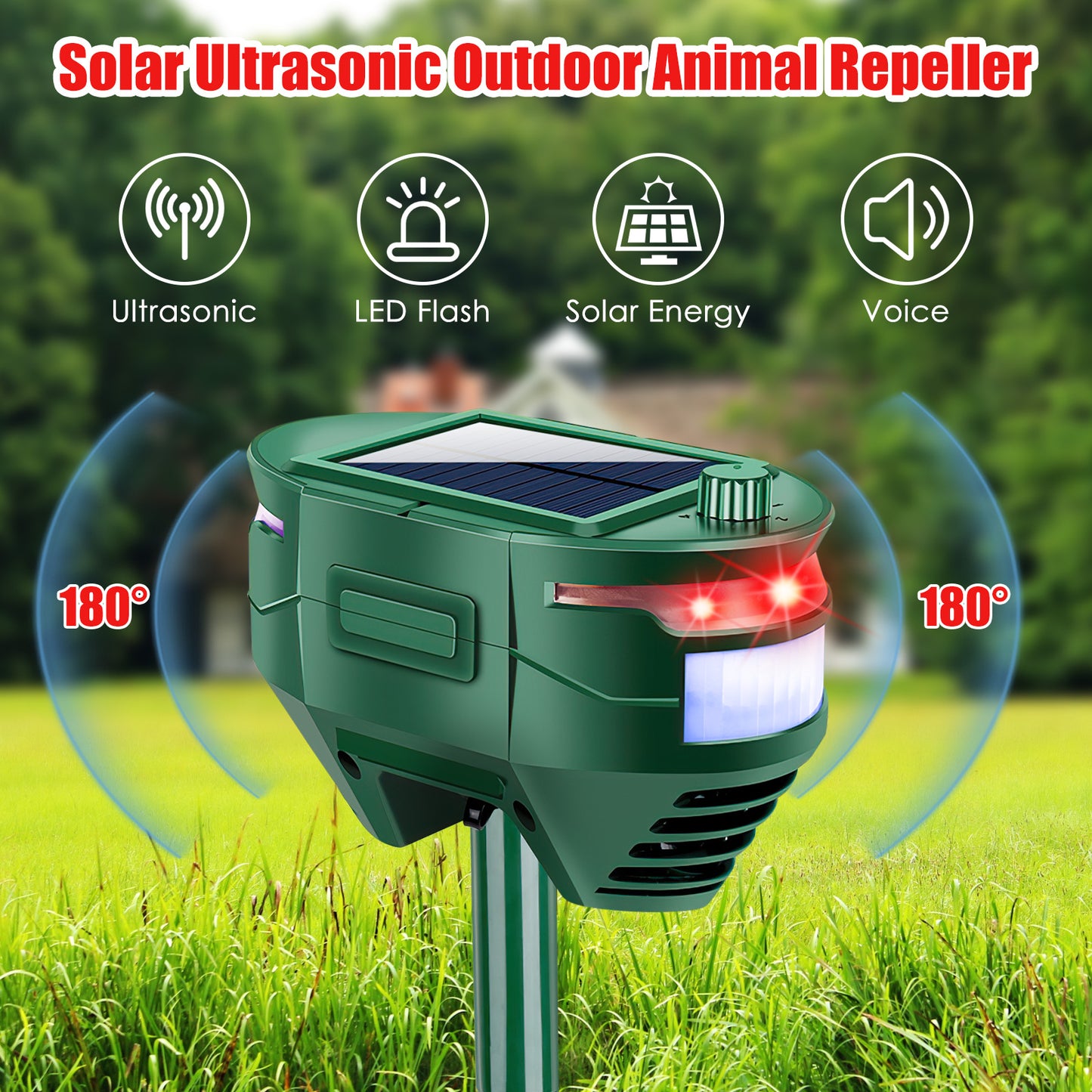 2 Pack Ultrasonic Animal Repellent Outdoor,Solar Animal Repeller with Motion Sensor Waterproof Animal Deterrent Keep Deer Cat Dog Skunk Squirrel Rabbit Raccoon Out of Yard Farm Garden