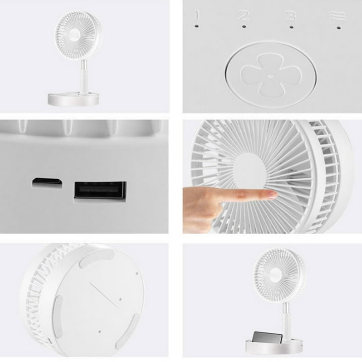 2 in 1 Cordless Stand Fan Foldable Portable Telescopic Fan, Electric Household Table Desk Fan, Floor Standing Fan,4 Speeds Adjustable