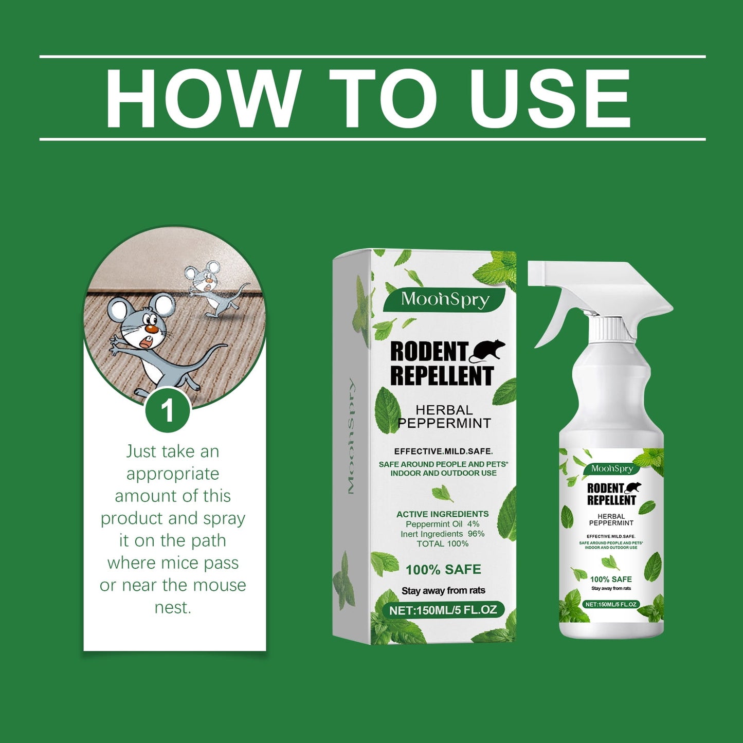 Mint-Scented Mouse Repellent Spray, 500ml Natural Insect Spray