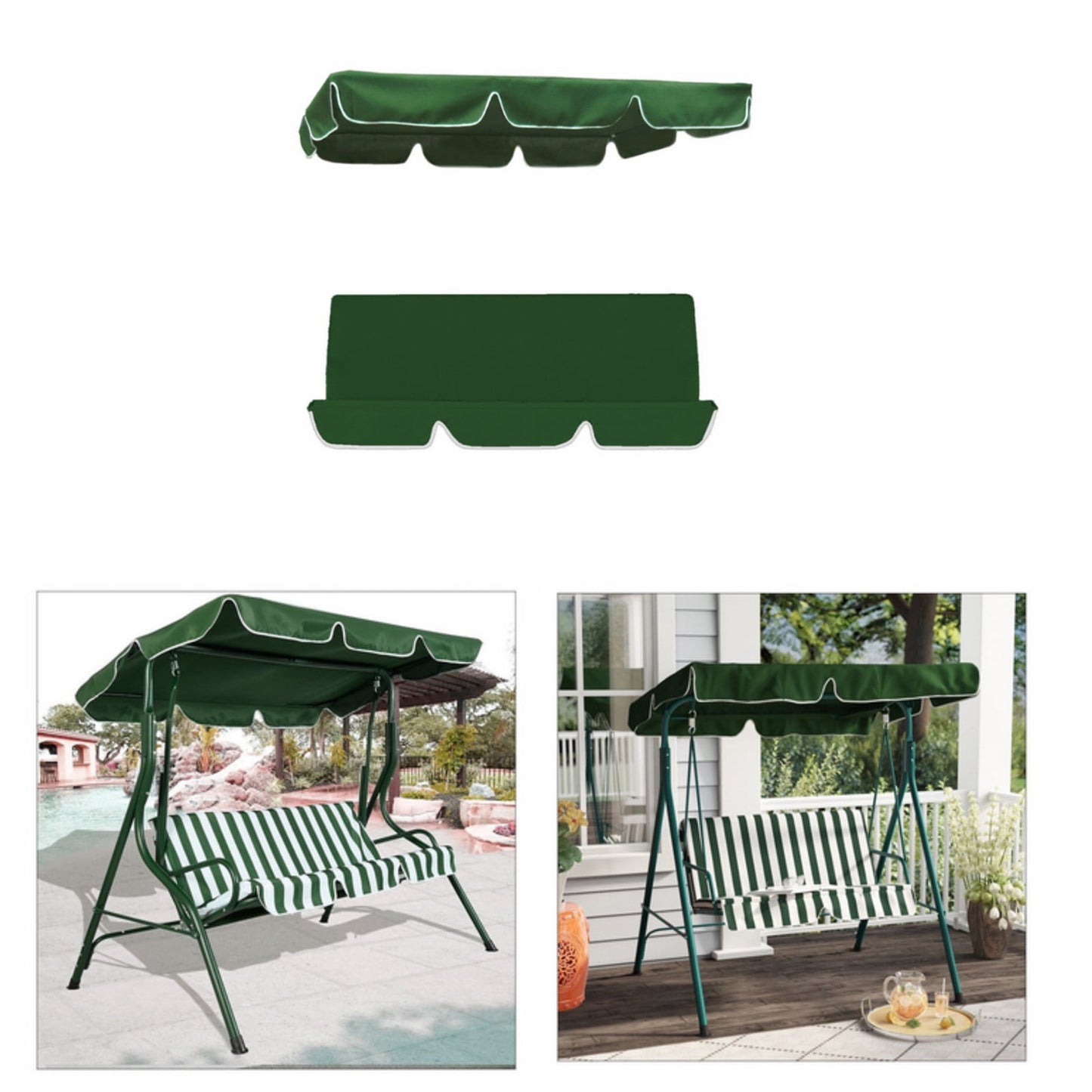Swing Chair Canopy, Outdoor 3 Seater Porch Swing Seat Canopy Cover, Waterproof Windproof Anti-UV Garden Hammock Top Cover Garden Furniture Covers