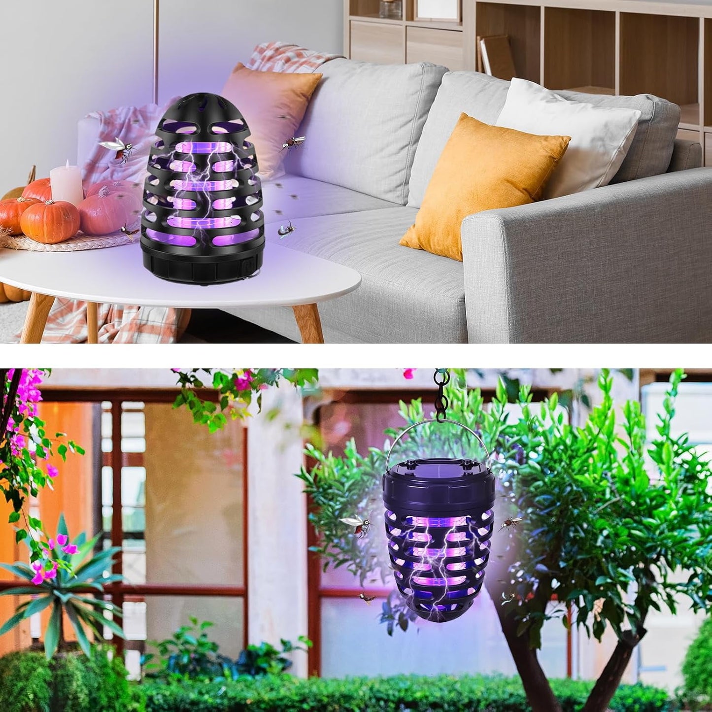 Solar Bug Zapper, 2 Pack Outdoor Indoor Mosquito Zapper Waterproof Mosquito Killer Lamp USB Rechargeable Portable Camping Light Fly Traps for Home Patio Garden Mosquito Repellent Light