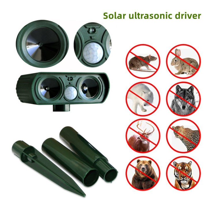 4 Pack Ultrasonic Deer Repellent Solar Animal Repeller Outdoor Waterproof with Motion Sensor Red Light Deterrent for Raccoon Rabbit Coyote Squirrel Deer Cat Dog Skunk Fox Etc