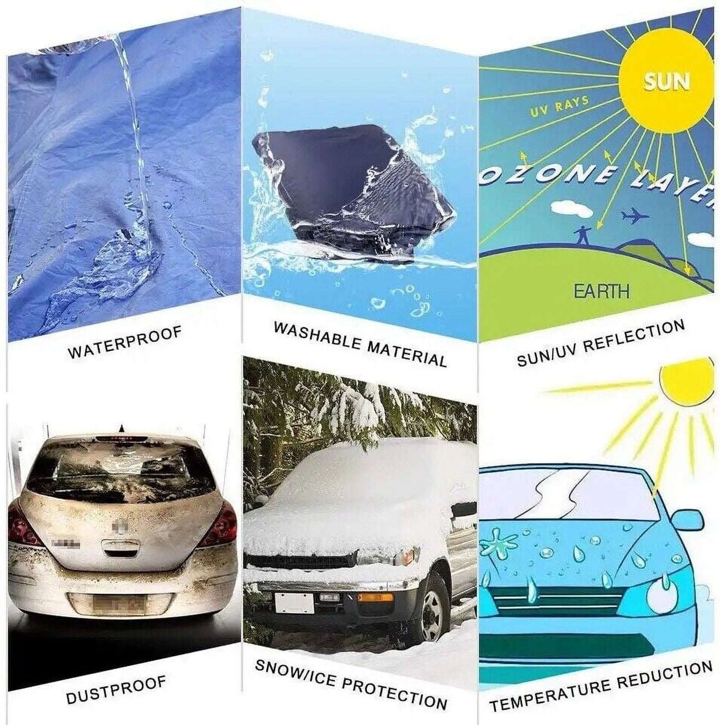 Car Cover Heavy Duty Waterproof Full Car Cover All Weather Protection Outdoor Indoor Use UV Dustproof for Auto SUV Sedan