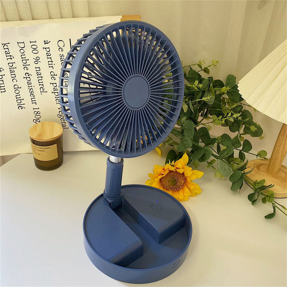 Portable Folding Stand Fan USB Rechargeable - Telescopic Table Floor Fan for Cooling Comfort(Blue)