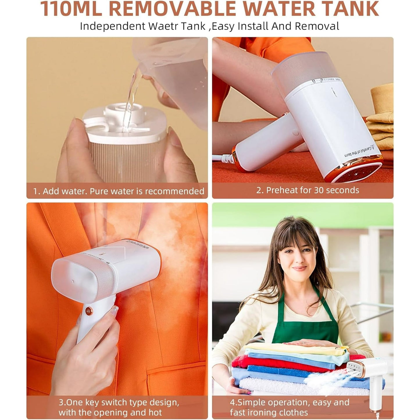 Portable Handheld Clothes Steamer,Travel Steamer 1000W Fast Heat Fabric Wrinkles Remover For Garments Steamer Iron Clothes With Brush & Measure Cup For Home Office Business Trips