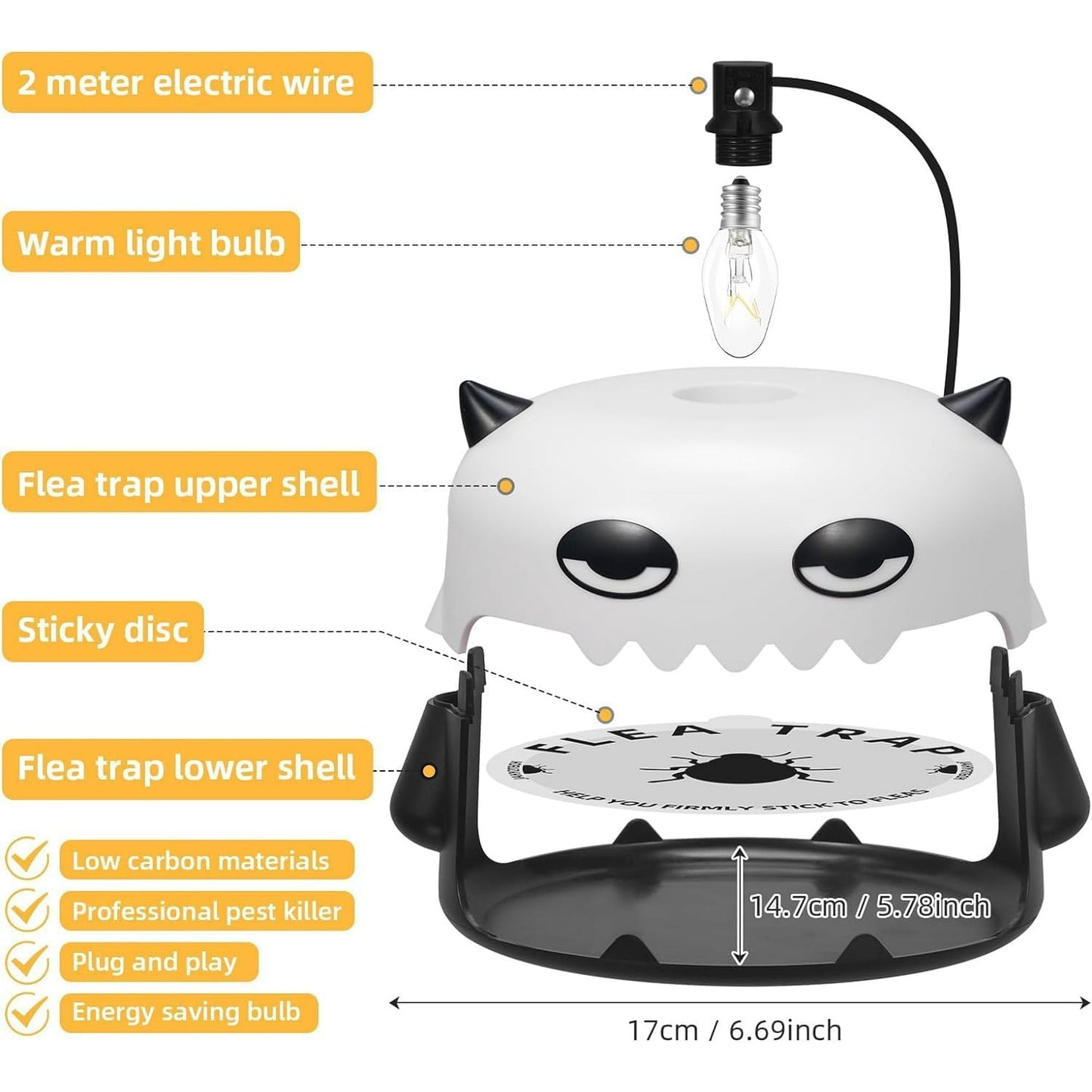 2 Pack Flea Traps, with 4 Sticky Disc & 6 Bulbs & 2 Electric Wires, Flea Lamp Indoor Bed Bug Trap Pest Control, Non Toxic & Harmless Friendly to Pets & Kids