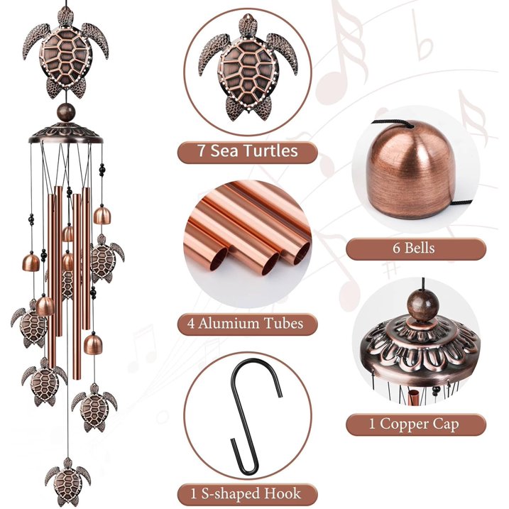 JahyShow Sea Turtle Wind Chimes,Decorative Wind Chimes for Outdoor,with S Hook for Patio Garden Decor