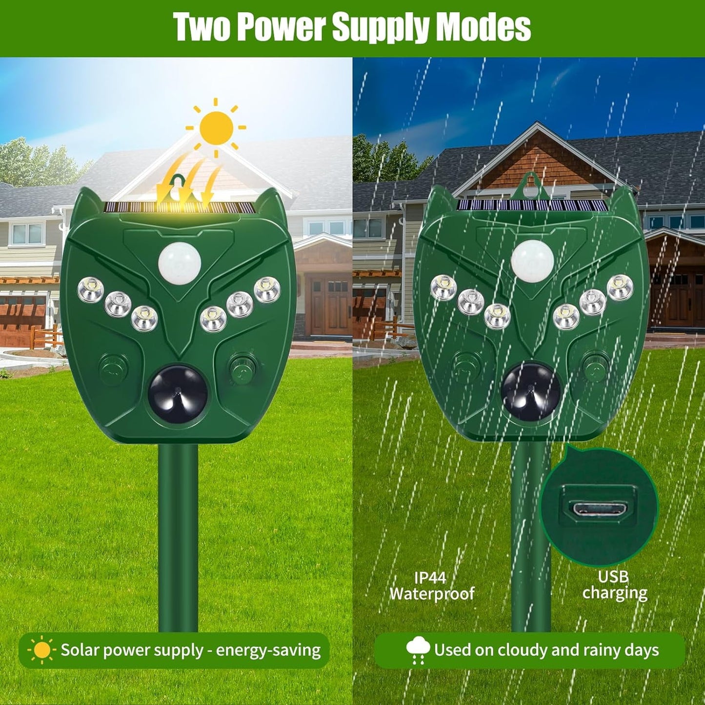 Ultrasonic Animal Repellent, Outdoor Waterproof Solar Animal Repeller Keep Deer Cat Dog Skunk Squirrel Rabbit Raccoon Out of Your Garden