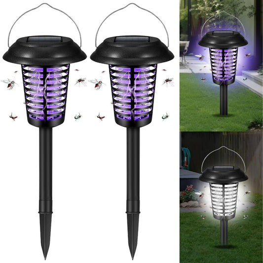 Outdoor Solar Bug Zapper Repellent Lamp Stake Light, 2-Pack, Effective Mosquito & Fly Killer for Yard Garden Camping