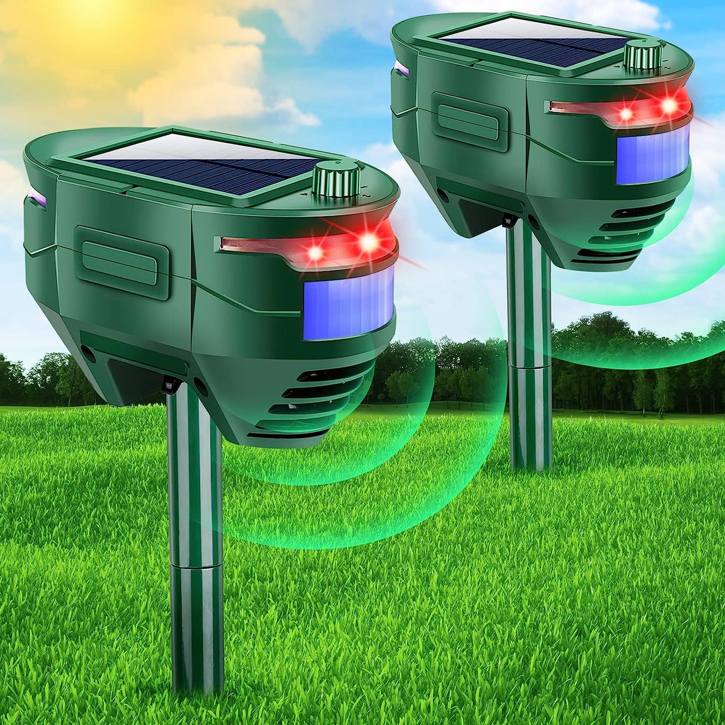 2 Pack Ultrasonic Animal Repellent Outdoor,Solar Animal Repeller with Motion Sensor Waterproof Animal Deterrent Keep Deer Cat Dog Skunk Squirrel Rabbit Raccoon Out of Yard Farm Garden