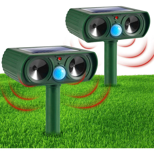 2 Pack Ultrasonic Animal Repellent Waterproof Solar Deterrent Cat Repellent Suppository Set with Ultrasonic Animal Repellent