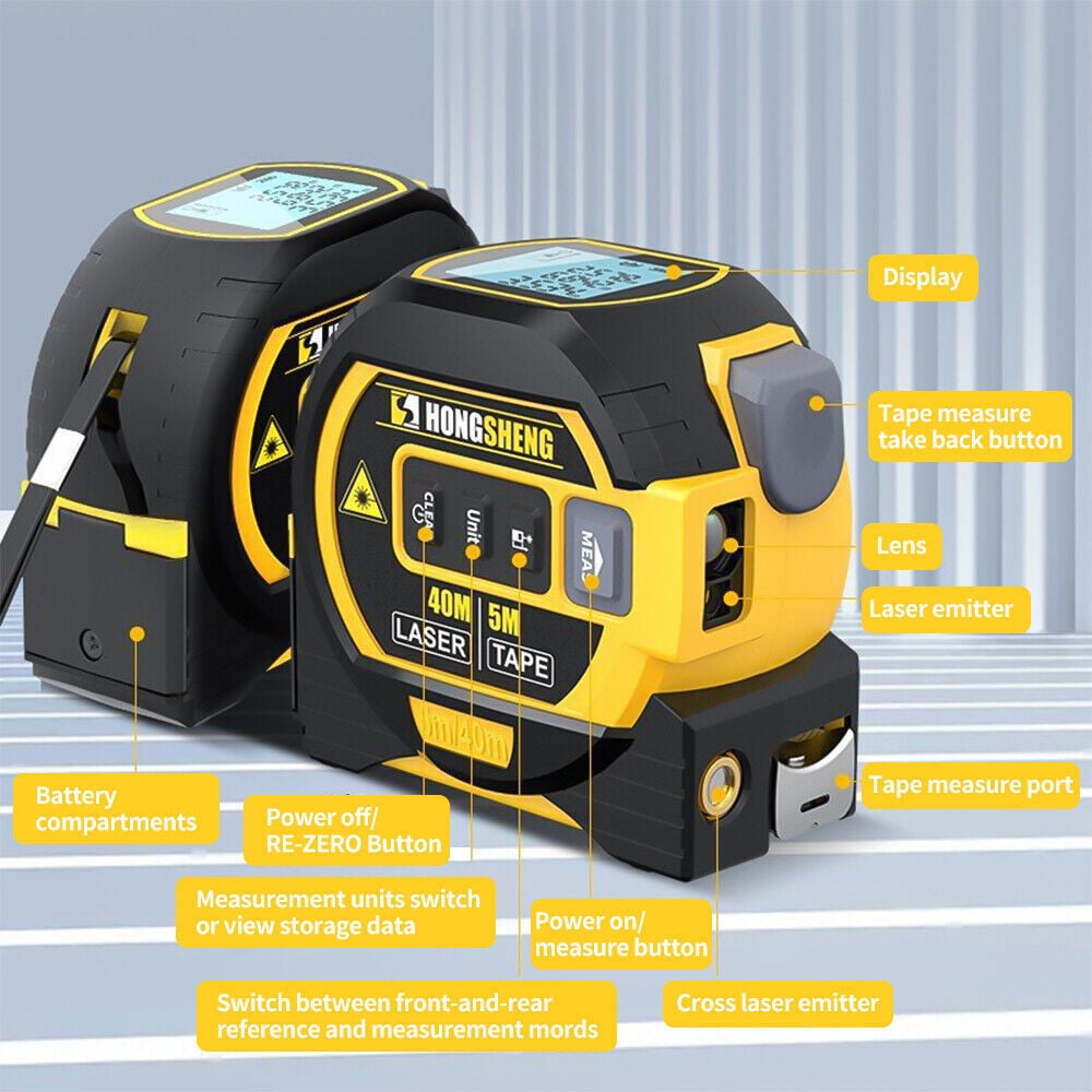 3 in 1 Digital Laser measure 40m/131Ft Autolock Measuring Tape Top LCD Display