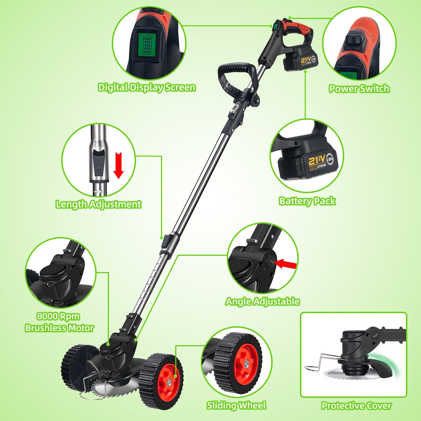 Electric String Trimmer, 21V Weed Eater Wacker Edging and Trimming