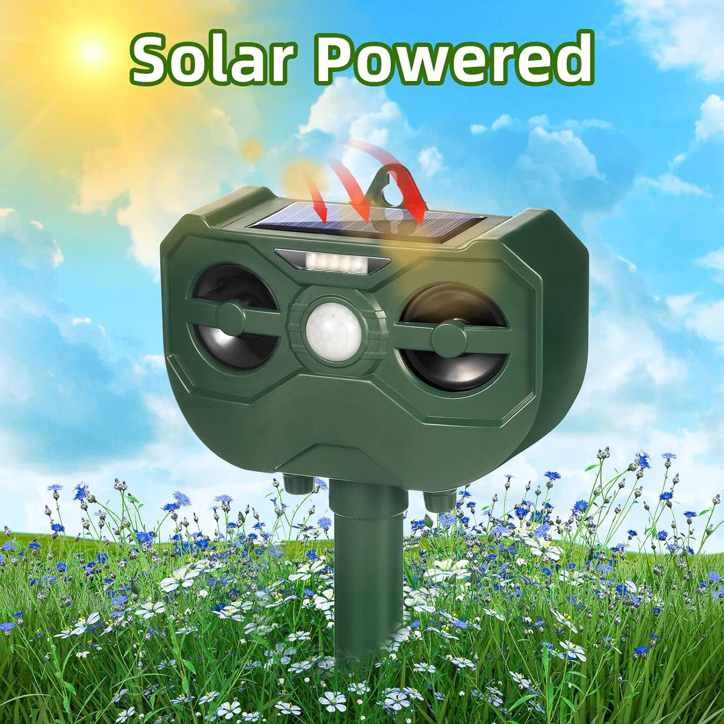 Animal Repellent Solar Powered Motion Sensor Safe & Humane Outdoor Waterproof Deer Raccoon Cat Squirrel Skunk Dog Rabbit Coyote (2Pack)