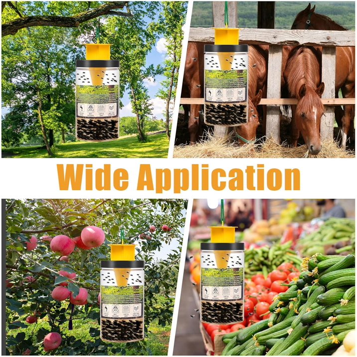 Jinyi Fly Traps Outdoor Hanging Fly Catchers with Bait Refill, Reusable Outdoor Fly Traps Safe Fly Repellent Outdoor Patio for Stables, Barns, Garbage Cans, Chicken Coops