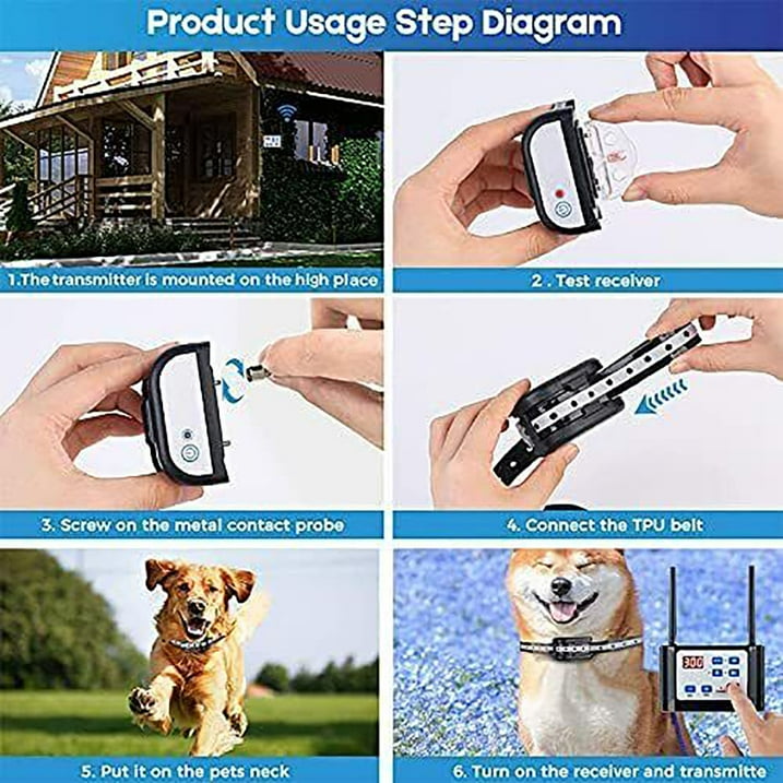 New Electric Wireless Dog Fence System, Containment System Training Collar Shock For 1/2/3 Pet Dog Container Boundary System(For 3 pet)