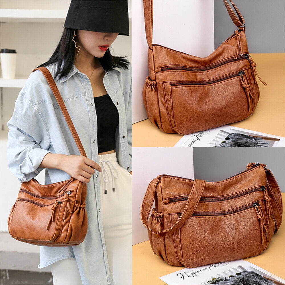 Purses Handbags for Women Vintage Crossbody Shoulder Bag Soft PU Leather Lightweight Handbag Purse