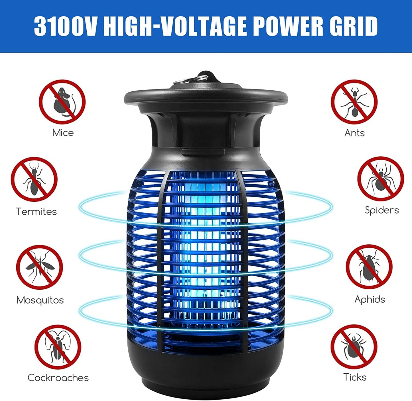 Safe & Effective Bug Zapper, Fly Traps for Indoors and Outdoors, 4250V High Powered Electric Insect Trap, Waterproof Mosquito Killer for Home Patio Office