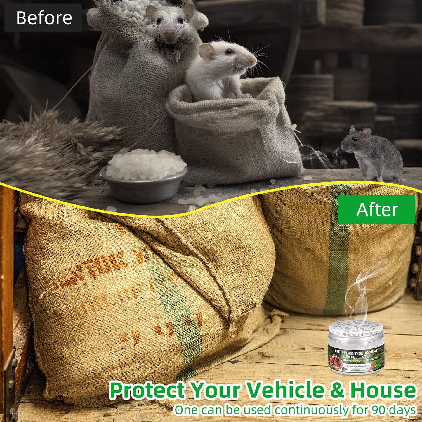 6pack Drive Away Rodents with Latest Peppermint Engine Mouse Repellent - Safe for Car, RV, Home, and Outdoors