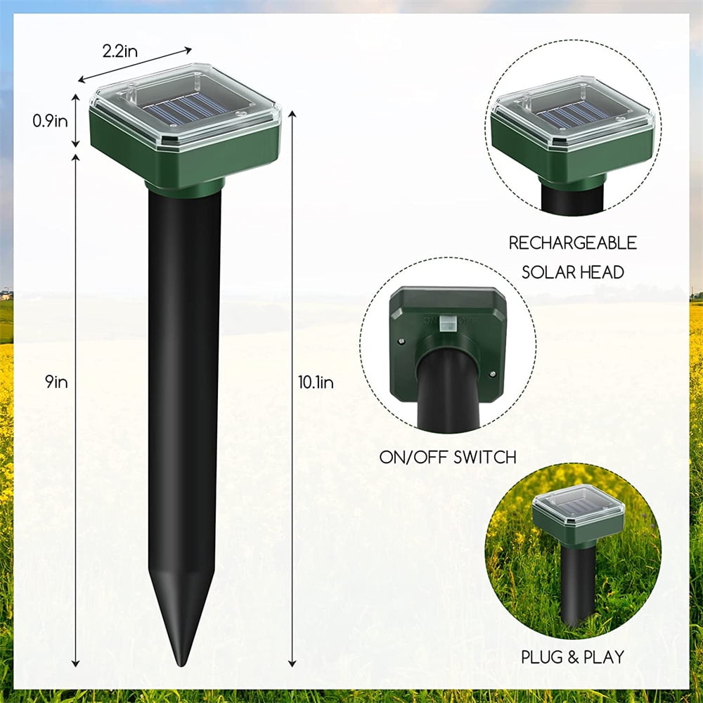 （4pc Sqare+4pc Round） Solar Mole Repellent Ultrasonic Rodents Mice Repellent Outdoor Gardens Pest Animal Repeller Ultrasonic Hamsters Deterrent Scarer Waterproof