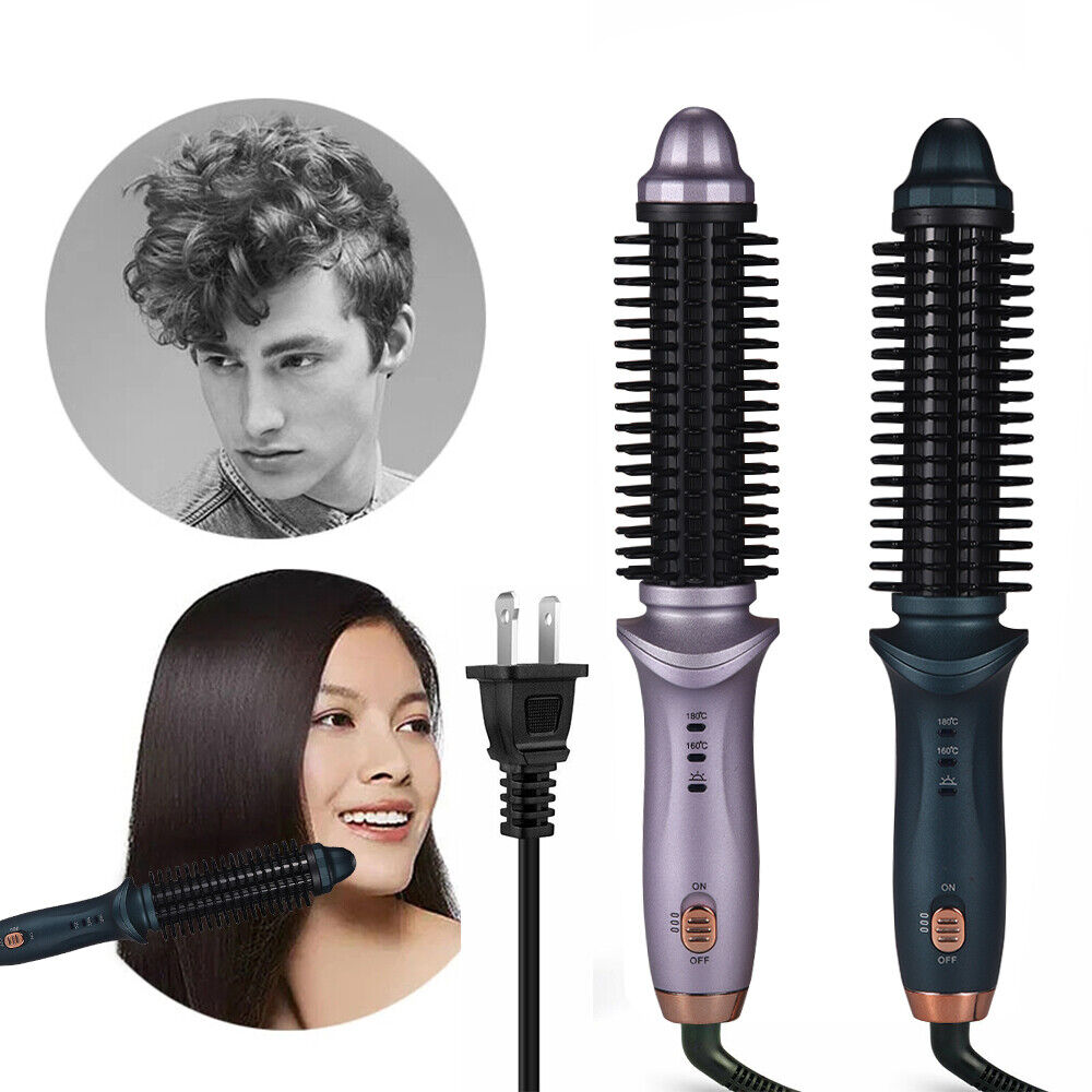 Professional 2Way Rotating Curling Iron Hair Brush 2in1 Curler Straightener 2022(Purple)