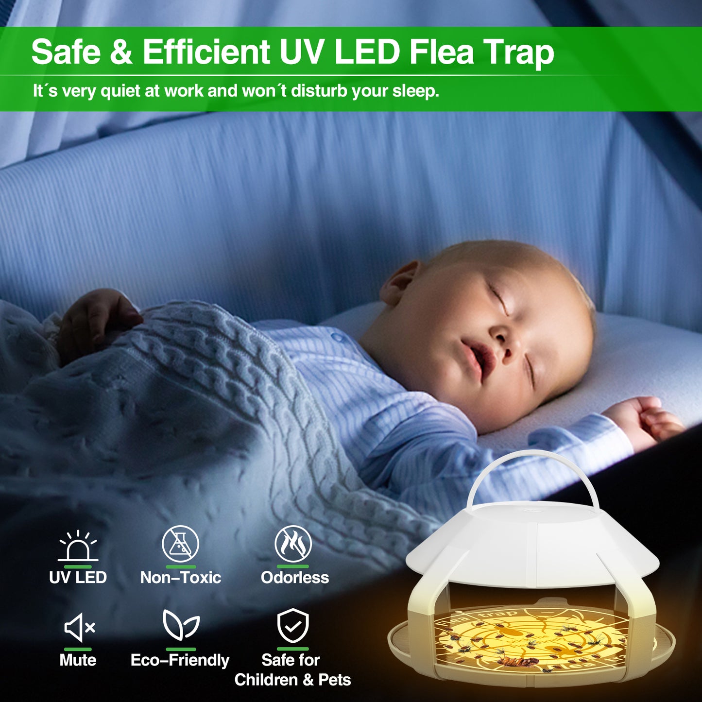 Indoor Flea Trap 2 Packs with 4 Sticky Refill Discs, Upgrade Electric Flea Traps for Inside Your Home