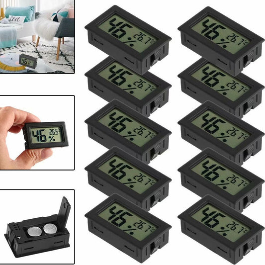 10-Pack Mini Digital Humidity Thermometer Hygrometer Temperature Meters Gauge Indoor Lcd Display for Guitar Reptile Greenhouse Humidor Cigar Home Room Black