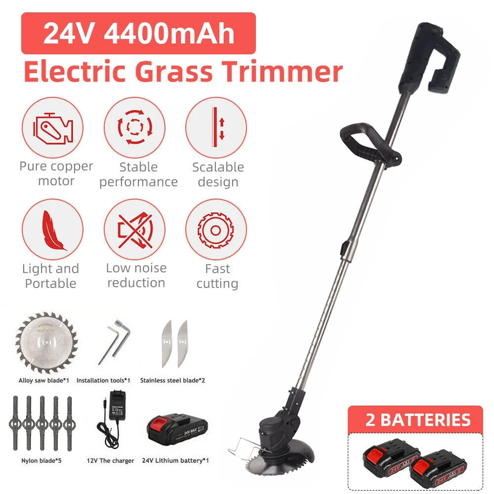 Electric Weed Eater Lawn Edger Cordless Grass String Trimmer Cutter 24V &Battery