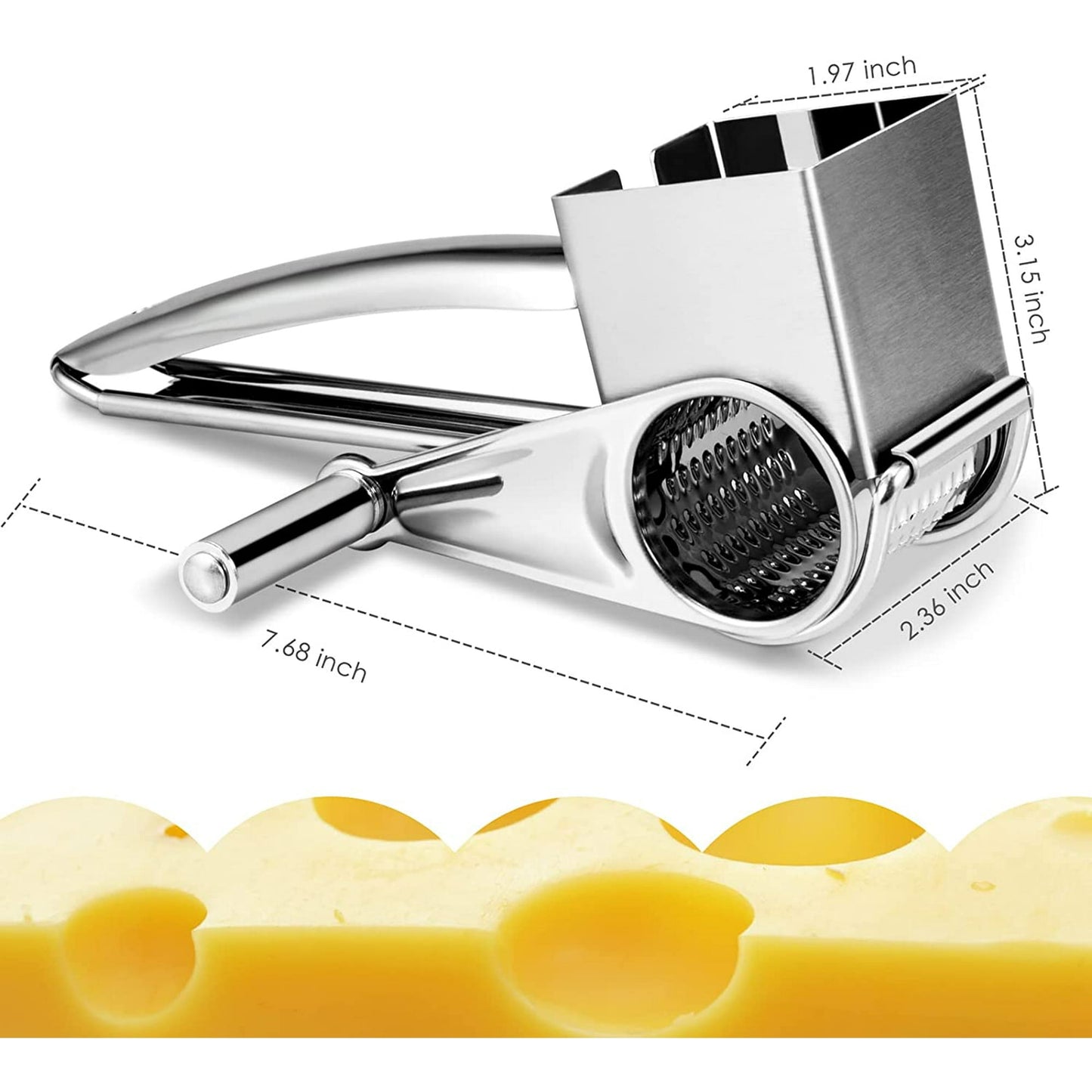 Cheese Grater, Rotary Cheese Grater Handheld with 3 Drum Blades,  Rotary Handheld Cheese Shredder Grater Stainless Steel