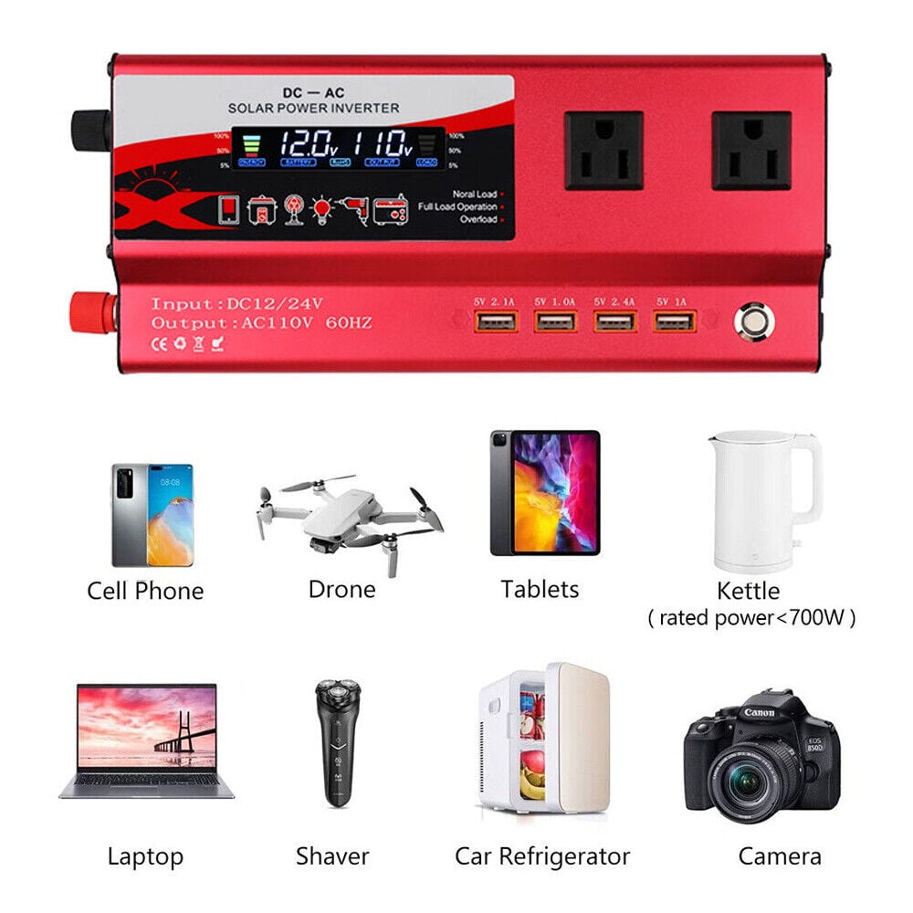 Pure Sine Wave 12V 900W Continuous 6000W Surge Power Inverter LED Display for Truck