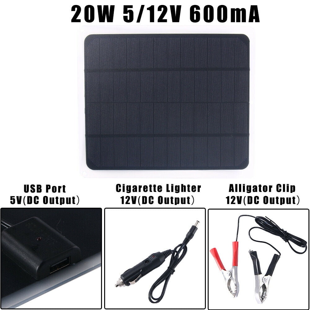 20W Solar Panel 12V Trickle Charge Battery Charger For Maintainer Marine RV Car