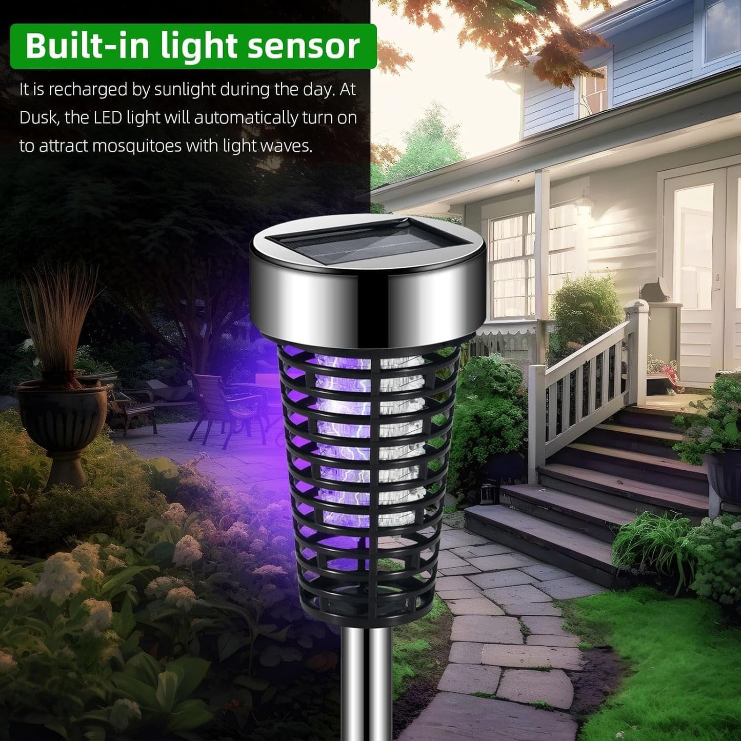 4 Pack  Solar Bug Zapper Outdoor, Stainless Stee Mosquito Killer