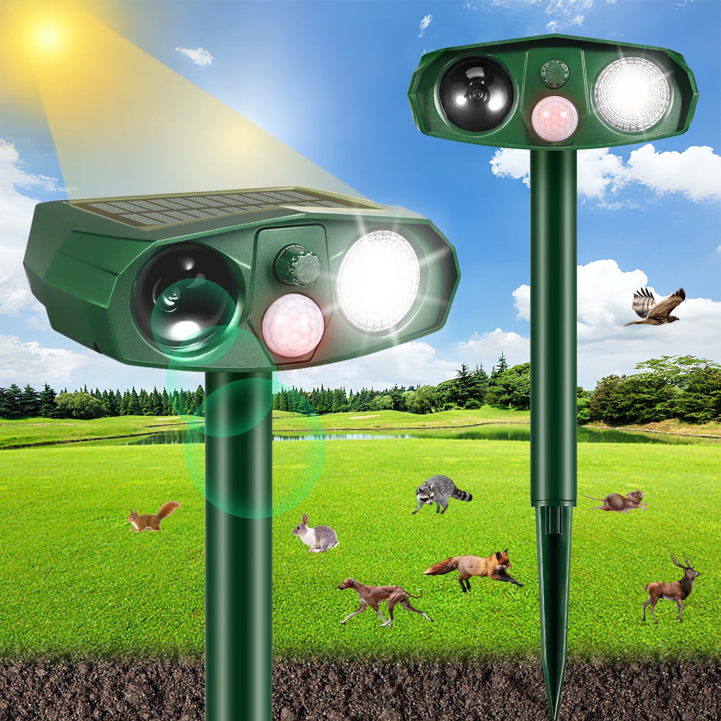 Solar Animal Repeller, Ultrasonic Cat Repellent Outdoor Waterproof Deer Deterrent Flash Light Protect Your Garden