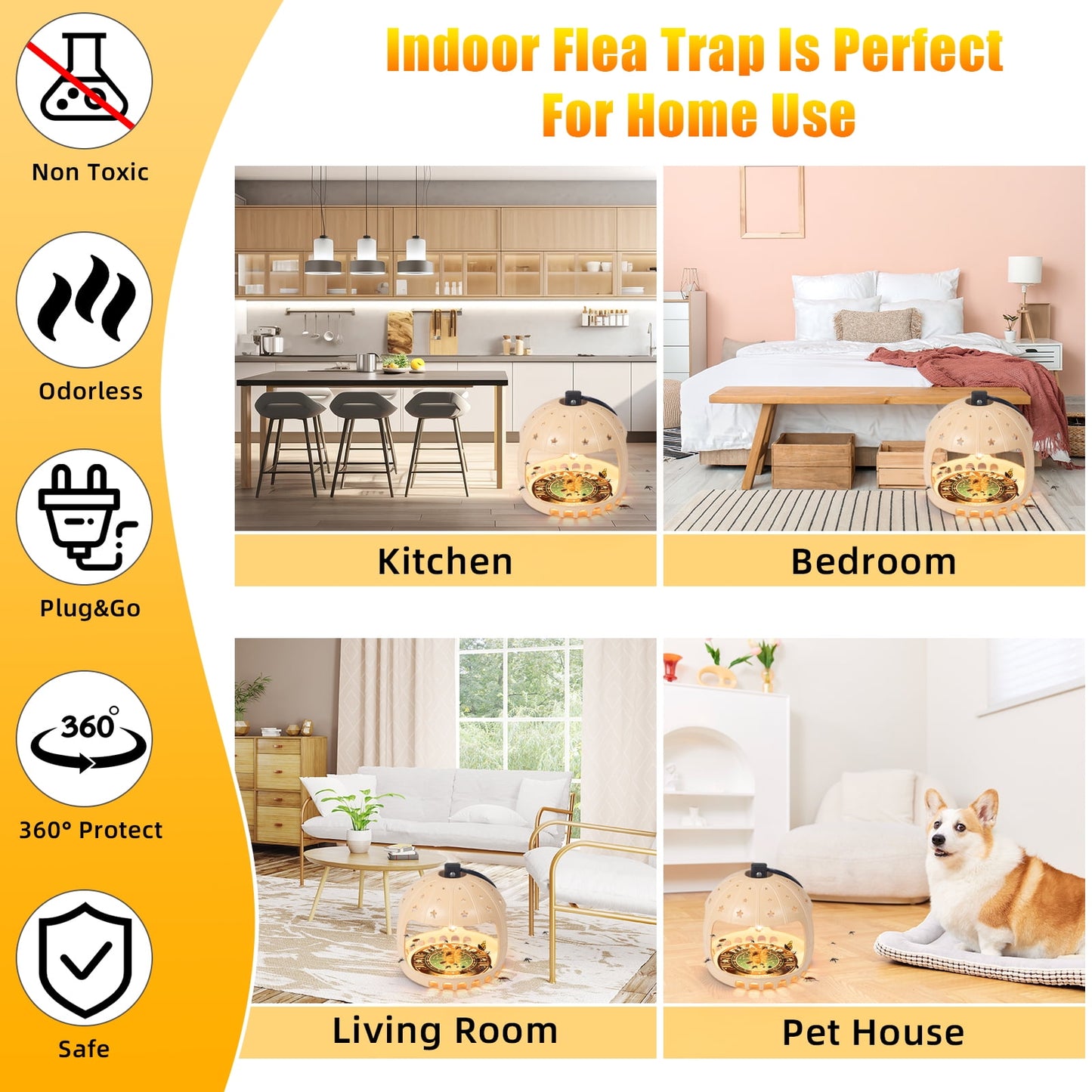 JahyShow Flea Traps, 2 Pieces with 4 Sticky Disc 6 Bulbs Flea Traps for Inside Your Home Safe Flea Light Trap for Indoor Safe to Pets