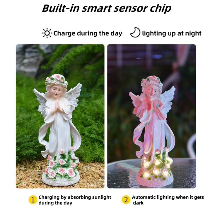 Solar Angel Garden Statue, Outdoor Patio Garden Sculptures & Statues Solar Yard Decorations Lawn Ornaments Figurines for Outside