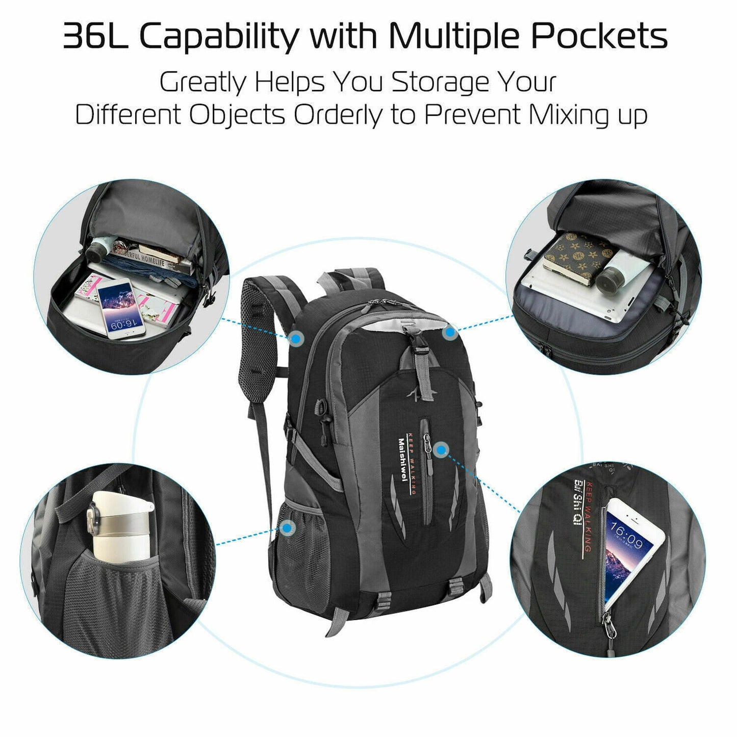 Unisex Travel Nylon Backpack Laptop Bag Hiking Rucksack Office Backpack (Black)