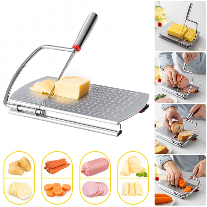 JahyShow Multipurpose Stainless Steel Cheese Slicer and Cutter Block Cheese, Butter, Sausages Kitchen Gadget Board