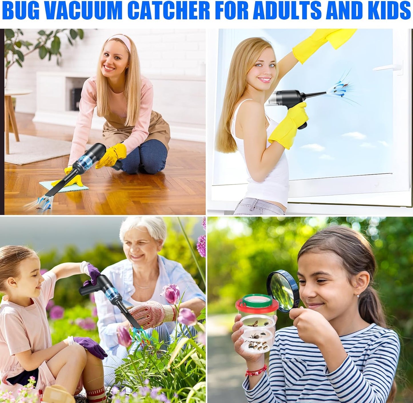 6 in 1 Bug Catcher,Gnat Catcher,Handheld Vacuum Cordless with 9000PA High Power Rechargeable Hand Vacuum for Car RV Office Home Clean,Fly Catcher Bug Vacuum with Insect Cage for Bug Small Spider