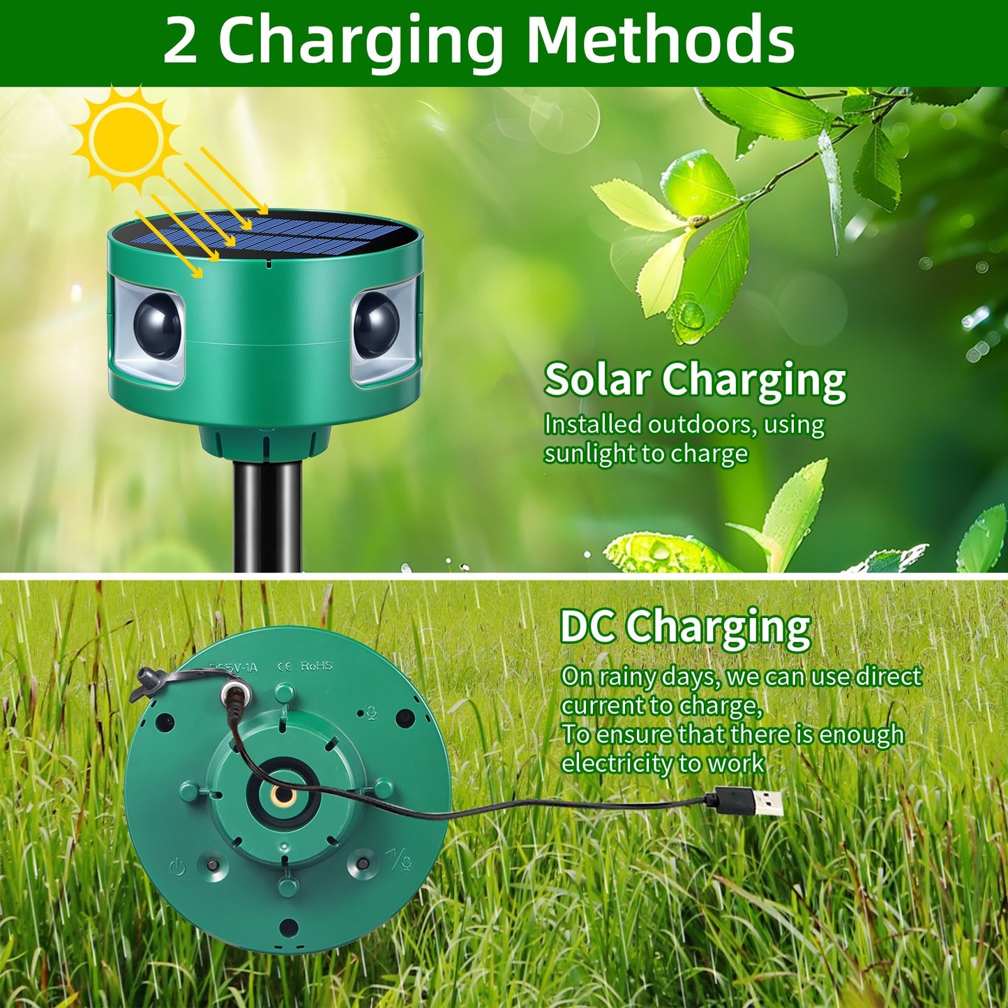 Ultrasonic Solar Animal Repeller, Outdoor Waterproof Animal Repellent Deterrent for Raccoons, Rabbits, Squirrels, Deer, Dogs, Skunks, Foxes