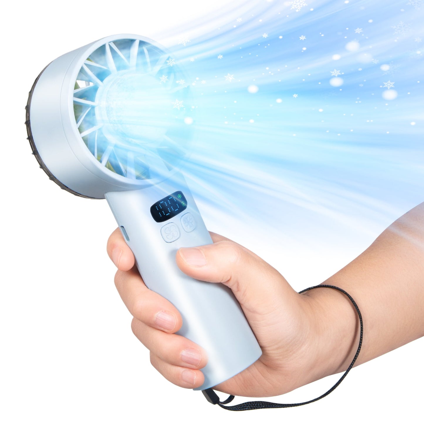 Portable Handheld Fan, 5200mAh 100 Speed Wind USB Rechargeable Refrigeration Mini Fan (Blue)