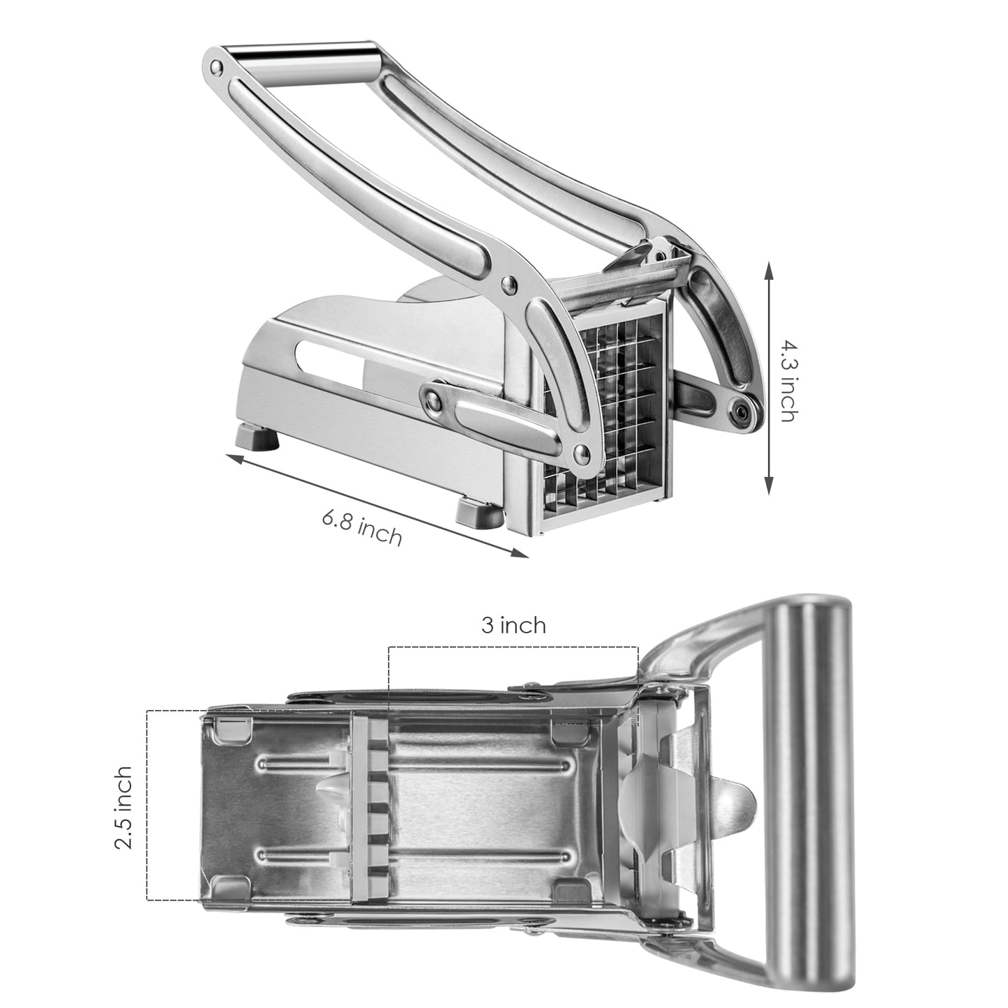JahyShow French Fry Cutter Stainless Steel Potato Slicer, Food Grade Potato Cutter with No-Slip Base & 2 Blades for Potato Vegetable Radish Cucumber Onion